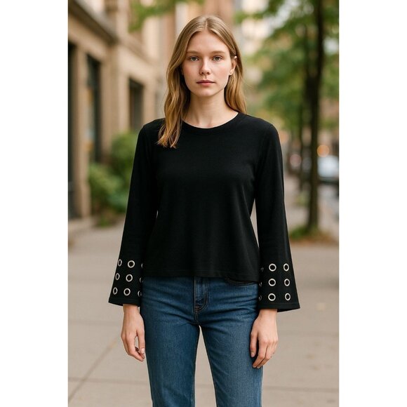 Catherine Malandrino Sweaters - Catherine Malandrino Sweater Womens Large Black Grommet Bell Sleeve Modern Chic